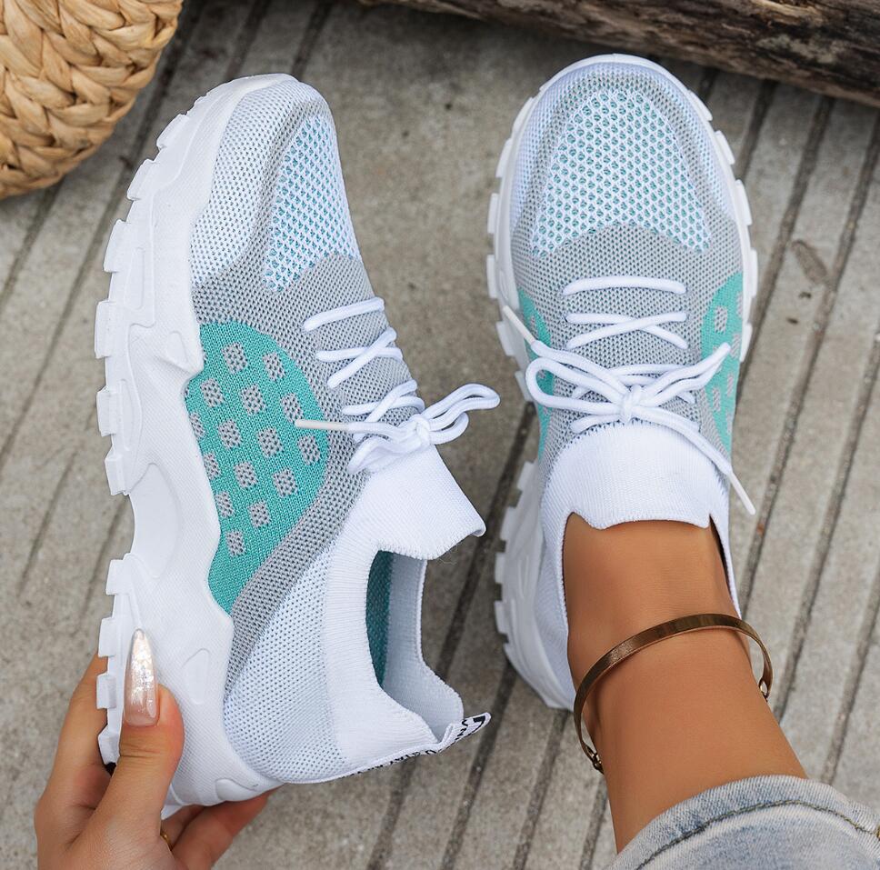 Zapatillas Deportivas de Malla - Knit Fabric Lace Up Sneakers reseña y precio