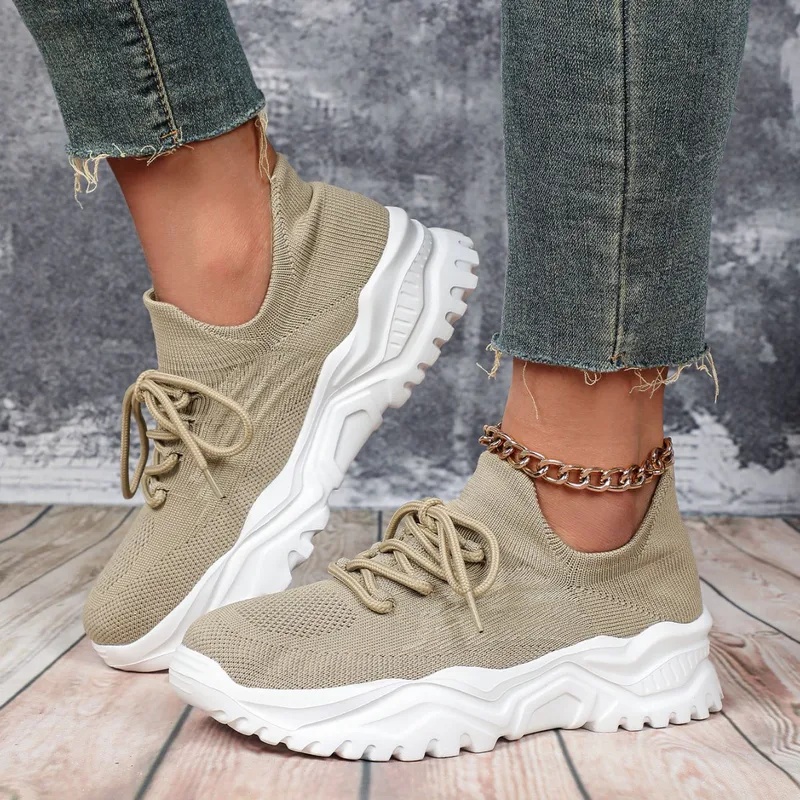 Zapatillas Deportivas de Plata - Knit Fabric Lace Up Sneakers reseña y precio