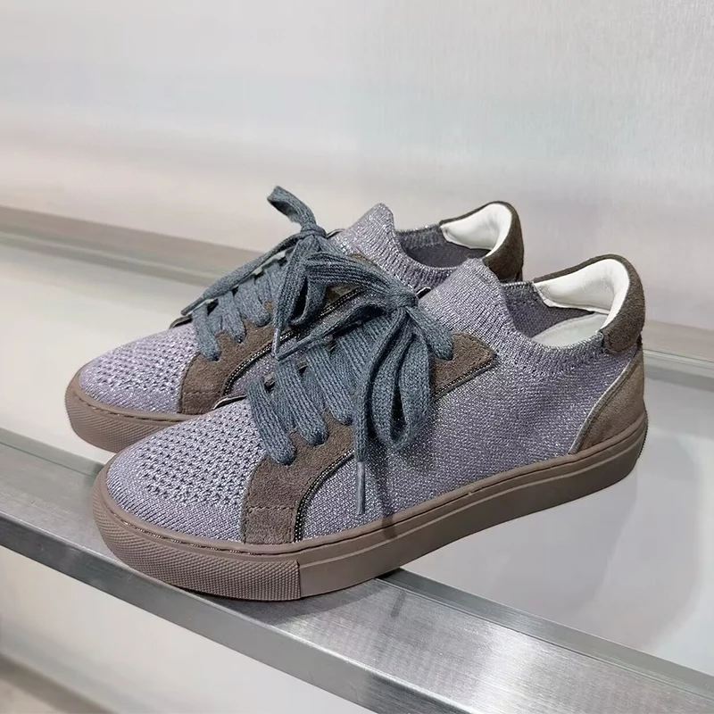 Zapatillas de deporte transpir - Knit Fabric Lace Up Sneakers reseña y precio