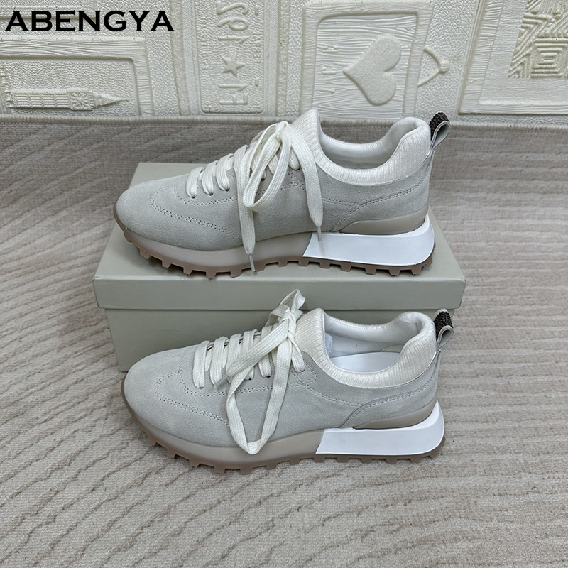 2025 zapatos mocasines planos  - Knit Fabric Lace Up Sneakers reseña y precio